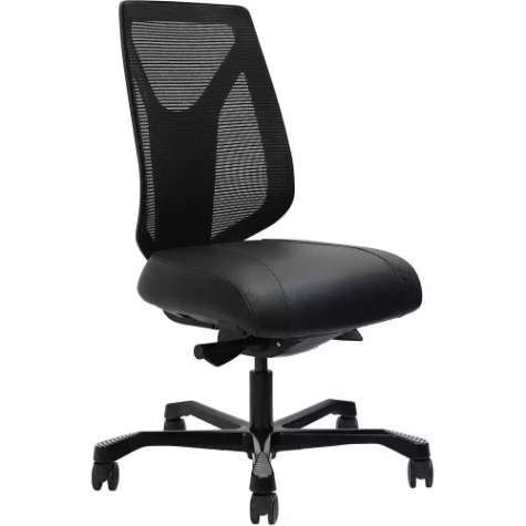 Picture of SERATI HIGH MESH BACK CHAIR BODY-WEIGHT SYNCHRO BLACK ALUMINIUM BASE FOOTPLATES NEO BLACK LEATHER