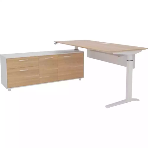 Picture of POTENZA EXECUTIVE ELECTRIC HEIGHT ADJUSTABLE DESK LHS BUFFET 2000 X 1820MM VIRGINIA WALNUT/WHITE