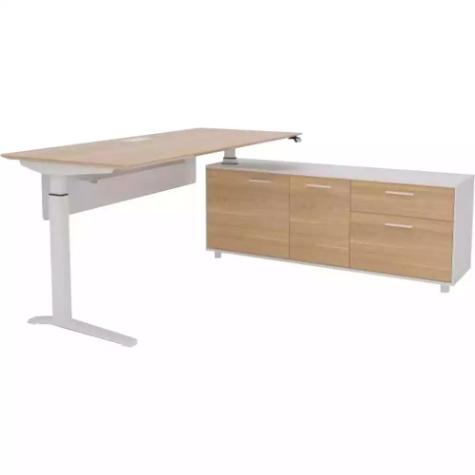Picture of POTENZA EXECUTIVE ELECTRIC HEIGHT ADJUSTABLE DESK RHS BUFFET 2000 X 1820MM VIRGINIA WALNUT/WHITE