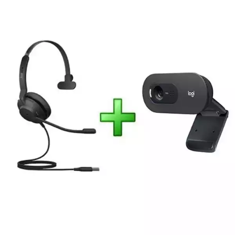 Picture of Jabra Corded Evolve 2 30 UC Mono USB-A Headset & Logitech C505E Webcam