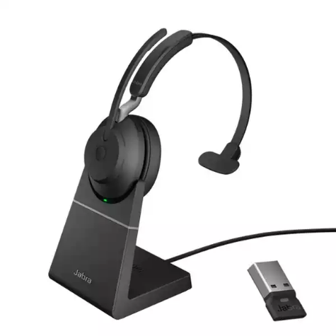 Picture of Jabra Wireless Evolve 2 65 MS Stereo Bluetooth Headset W Charging Stand + USB-C + Link 380C